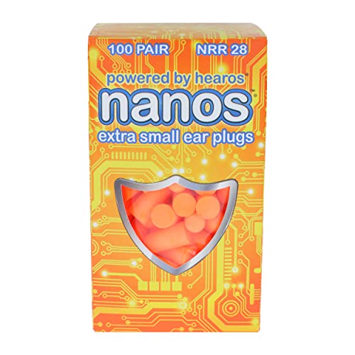 HEAROS Nanos Earplugs, X-Small, NRR 28, 100 Pair, PU Foam, Extreme Comfort, Orange (5891)