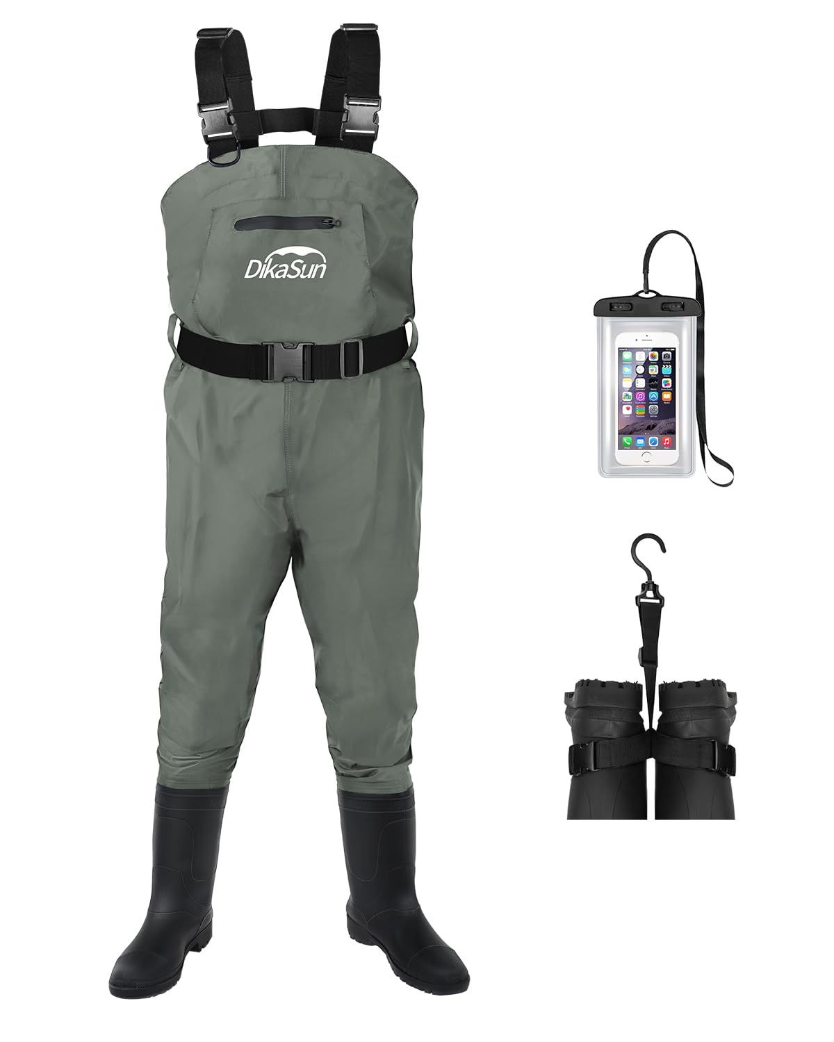 DikaSun Fishing Waders for Men & Women, Waterproof 2-Ply Nylon/PVC Chest Wader with Boots for Outdoor Sizes 4-13 Bootfoot(Grey, M4/W6)