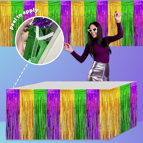 Mardi Gras Metallic Fringe Table Skirts - 2 Pack, 96 Inch