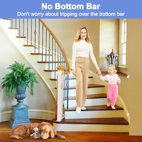 Reinforced Retractable Baby Gates for Stairs 55 Inch Reinforced Strip Baby Stair Gate Retractable Dog Gate for Stairs Retractable Gate for Stair Post, Banister to Banister, Banister to Wall, Doorway