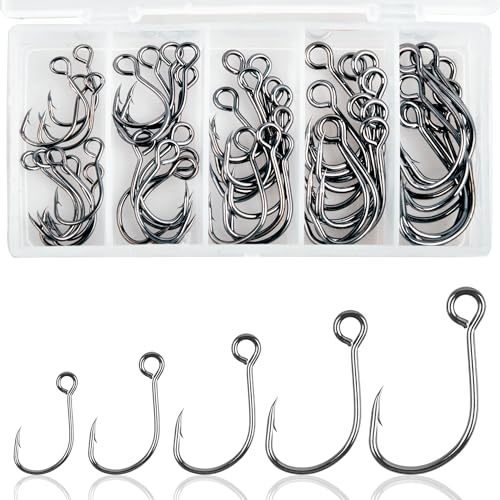 Inline Circle Hooks Kit - 50 Pieces High Carbon Steel for Freshwater & Saltwater