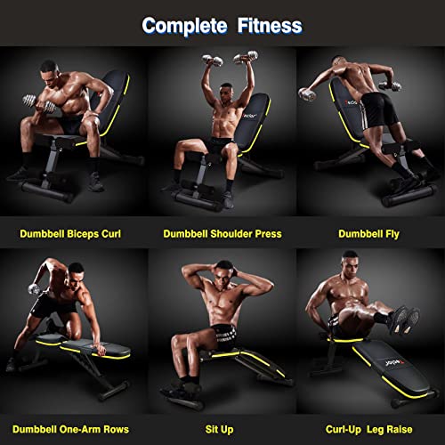 Adjustable Weight Bench - Foldable Home Gym Equipment, 700LB Capacity - Yellow/Black