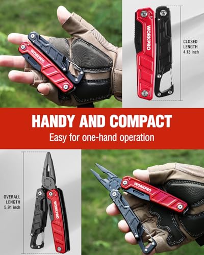 WORKPRO 11-in-1 Multitool Pliers with Red Pocket Clip & Sheath