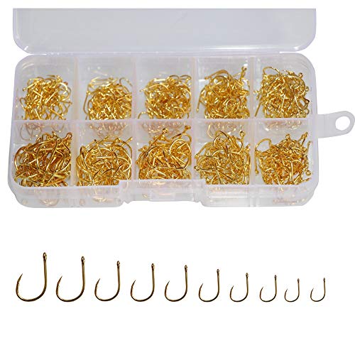 500pcs Gold Fishing Hooks Set 6 Sizes High Carbon Tackle Box, Small