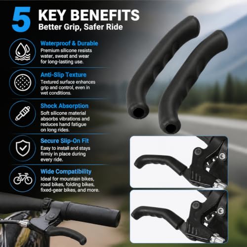 Silicone Bike Brake Lever Cover - Anti-Slip Shockproof Grips - Black