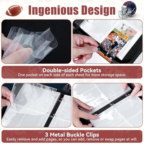 Komirom 440-Pocket Football Card Binder with 55 Removable Sleeves – Sports Card Holder, 3-Ring, Wristband