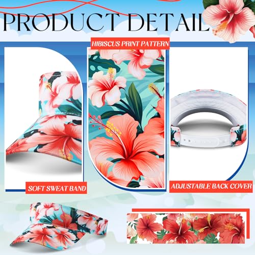 Hawaiian Floral Visor Hat for Women - Adjustable Beach Cap
