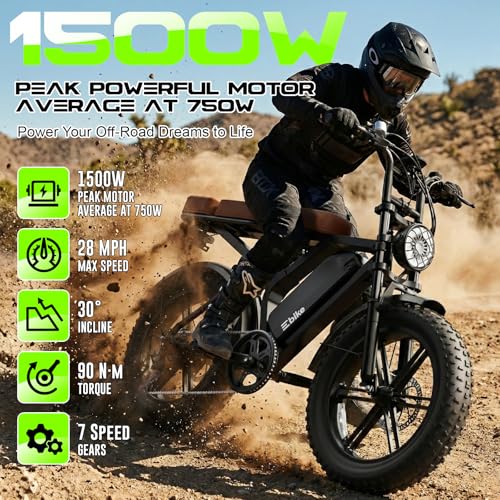 Electric Fat Bike for Adults - 1500W Motor, 65 Mile Range, Carbon Black