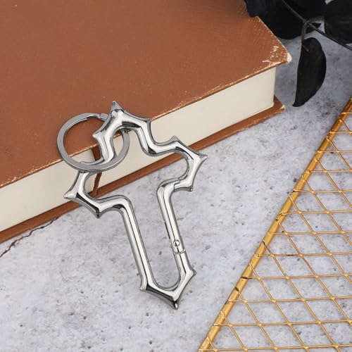 Silver Cross Carabiner Clip Keychain - Y2K Style Accessory