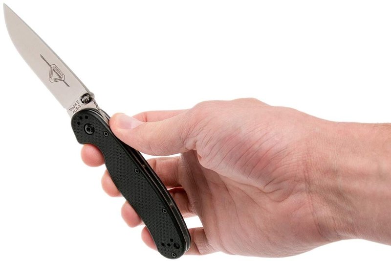 Ontario Knife Company Rat II, Satin AUS-8 Stainless Steel Drop-Point Blade Folding Pocket Knife, Black Nylon Handle Liner Lock Knife, Everyday Carry Knife – ON8860