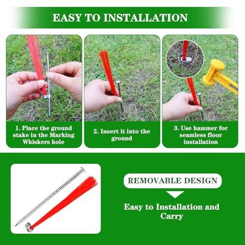 30 Pcs Neon Orange Ground Marking Whiskers with Stakes for Survey Landscaping & Hunting