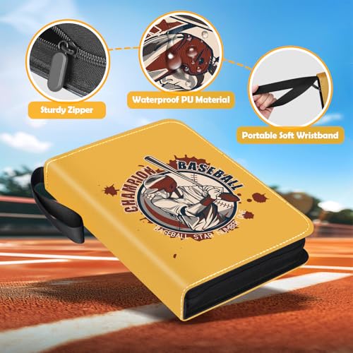 Baseball Card Binder - 900 Card Capacity with 50 Sleeves - Yellow