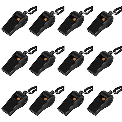 Loud Black Whistle with Lanyard - 12PCS for Coaches & Referees