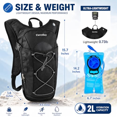 Hydration Backpack with 2L Bladder - Lightweight Black Pack