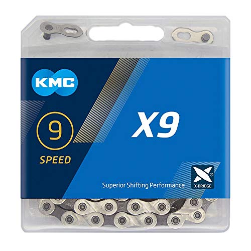 KMC X9 9-Speed Bicycle Chain 122 Links Silver/Grey - Compatible with Shimano, SRAM