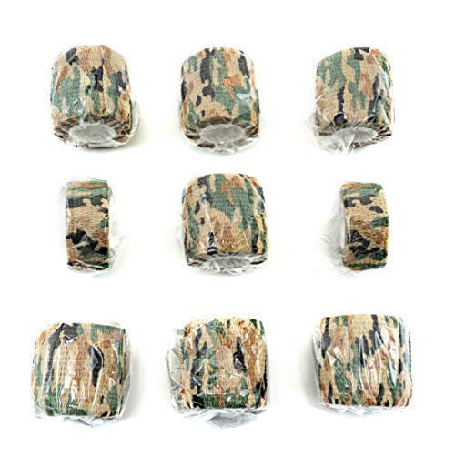 Self-Adhesive Athletic Tape - 9 Rolls, Breathable Cohesive Bandage - German Woodland Camo