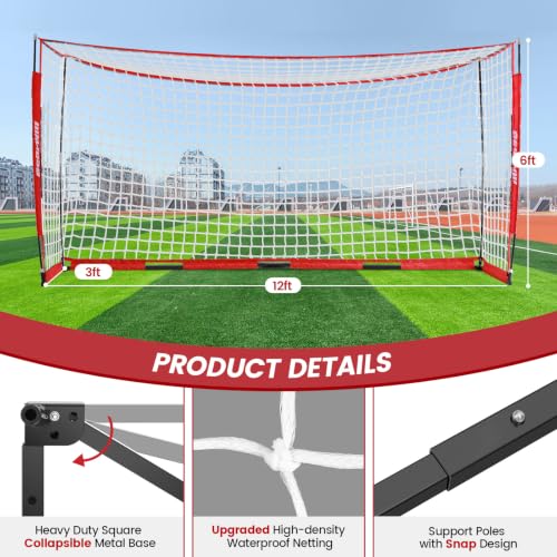 12x6FT Portable Soccer Goal with Heavy-Duty Knotted Netting