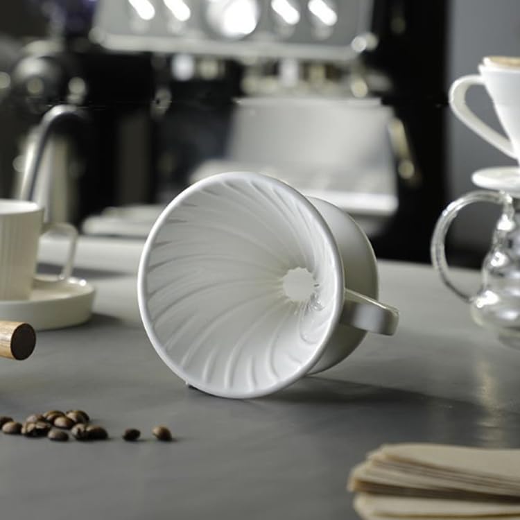 Large Ceramic Coffee Dripper, Size 02(1-4 Cups), White, with Free Coffee Scoop, V60 Coffee Dripper