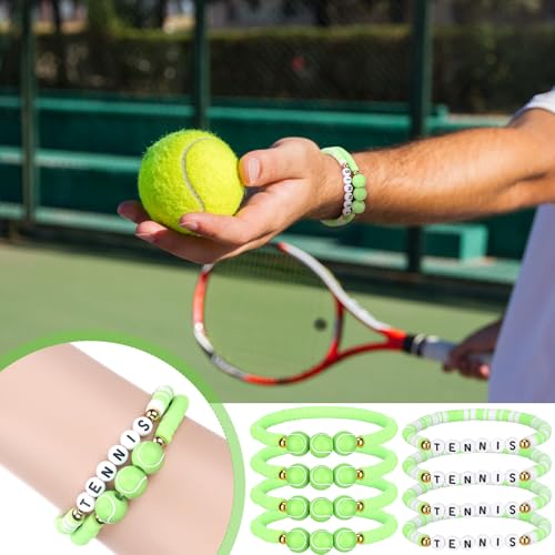 24 Pcs Tennis Ball Beaded Sports Wristbands - Green & White