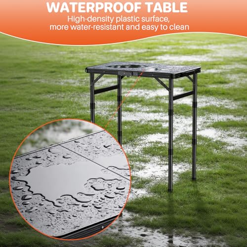 FUNYKICH Black Waterproof Camping Table 22.8x15.7 inches, Adjustable Height, Portable