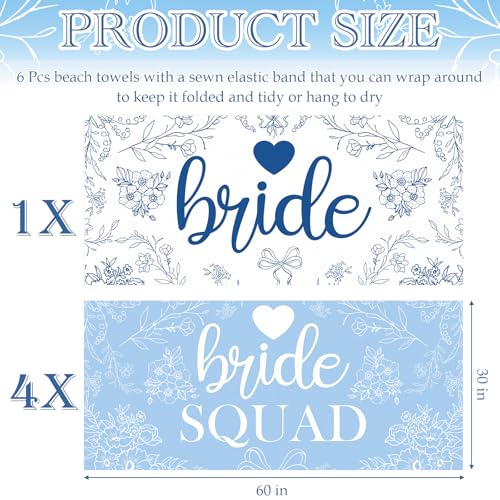 Bridal Beach Towel Set 6 Pcs Blue & White 30x67 Inches - CrystalSylara