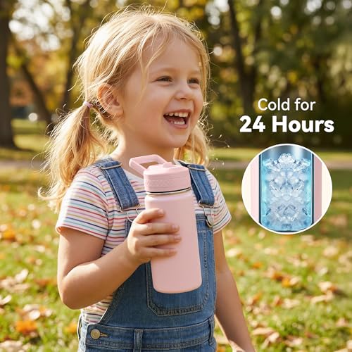 Fijinhom 12oz Insulated Kids Water Bottle with Straw - 304 Stainless Steel, Leakproof BPA-Free