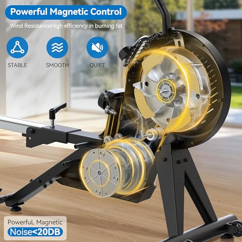 Dual Scull Rowing Machine - Wind & Magnetic Resistance, 14 Levels, Grayish-White