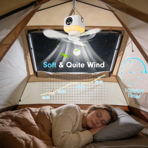 FIALAME White Portable Ceiling Fan with Lights & Remote - Camping & RV Fan
