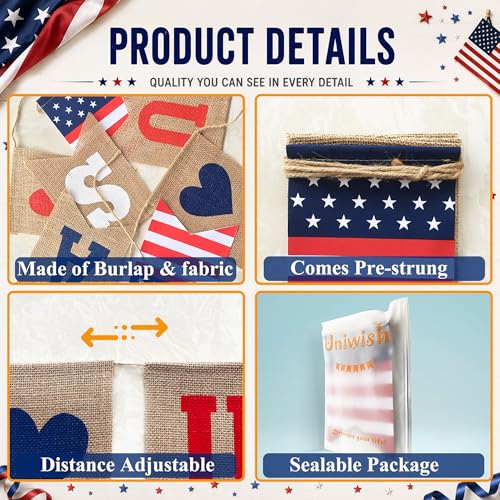 Burlap 4th of July Banner Bunting - Patriotic Decorations
