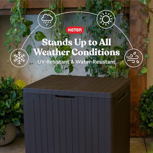 Keter City 30 Gallon Resin Outdoor Storage Box & Side Table Brown