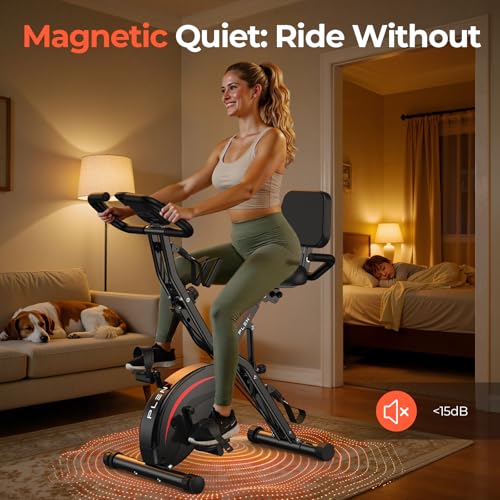 5-in-1 Folding Exercise Bike with Back Support Cushion - Black Red