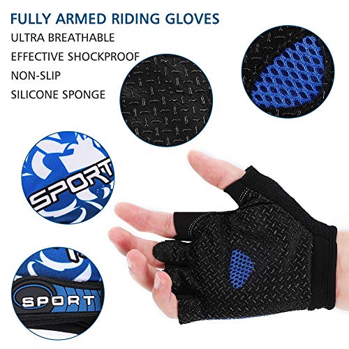 Half Finger Cycling Gloves - Breathable Anti-Slip MTB Bike Gear - Blue, Large