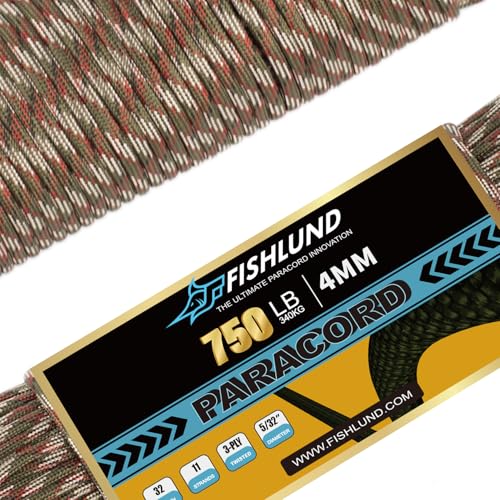 750lb Paracord Rope - 4mm 11 Strand Heavy Duty - Forest Camo 100FT