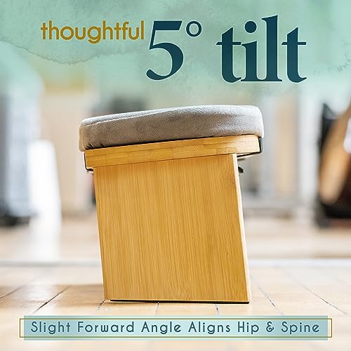 Foldable Bamboo Meditation Bench - Ergonomic Cushion - Sage Green