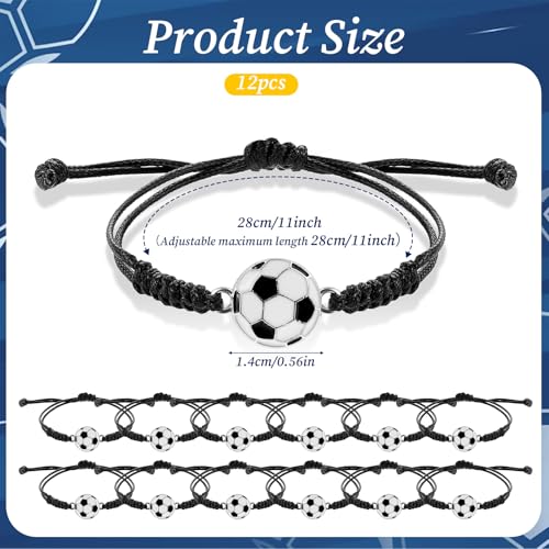 Adjustable Black Sports Bracelets - 12pcs Soccer Basketball Wristbands