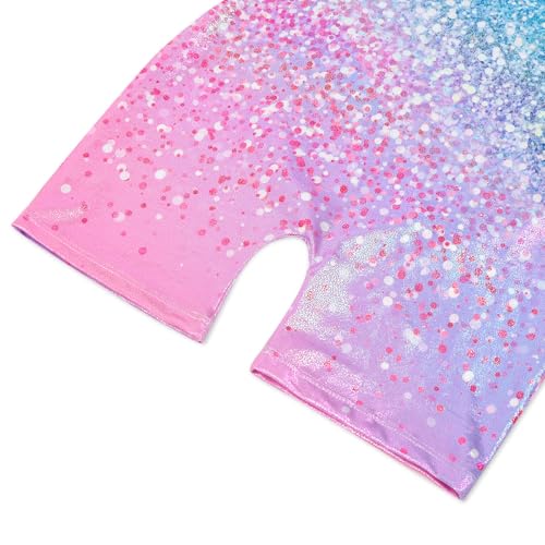 Gymnastics Leotard for Girls - Shiny Toddler Biketard 4-5T - Diamond Pink Green