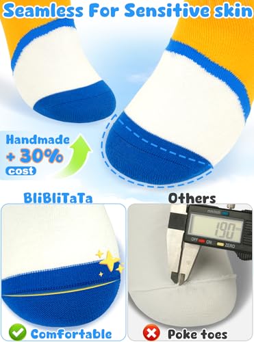 BliBliTaTa Boys Athletic Crew Socks 5-Pack - Cotton, Breathable, Seamless Toes, Size 4-18 Years, Yellow/Orange/Blue/Brown