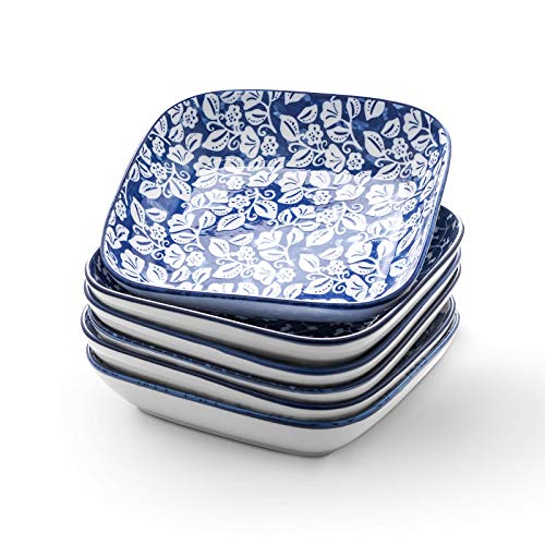 Selamica Vintage Blue Porcelain Square Dinner Plates Set of 6 – Elegant Chinese Style
