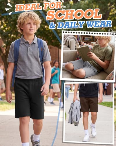 Boys Athletic Shorts - 3 Pack, Ages 6-7, Dark Coffee, Gray, Black