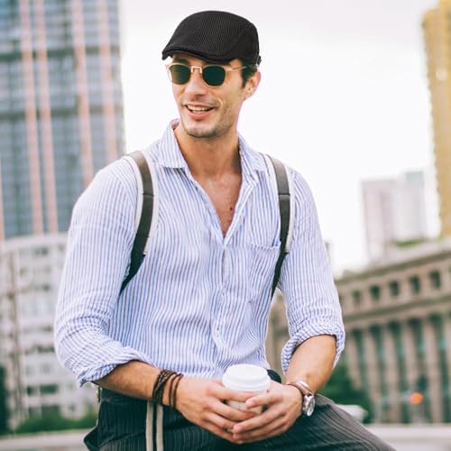 Xinveen Men's Black Mesh Newsboy Cap - Breathable Summer Ivy Hat, Adjustable