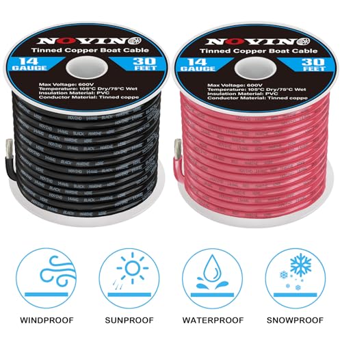 14 Gauge Marine Wire - 30FT Red & Black, Tinned Copper Electrical Cable