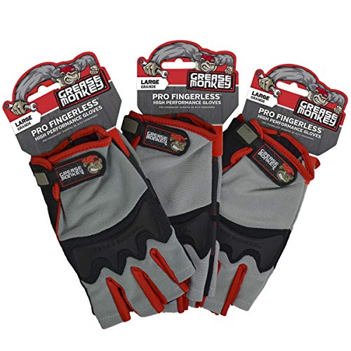 GREASE MONKEY 22107-23 Pro Fingerless All Purpose Work Gloves & Workout Gloves, 3 Pack, Large
