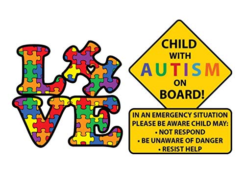 Child with Autism On Board Sticker Set - 2 Pack, 5 Inch Vinyl Decals