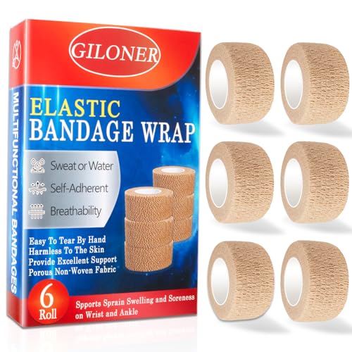 Self-Adhesive Bandage Wrap - 6 Rolls of 1 Inch Cohesive Tape