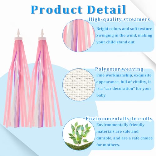 Bike Streamers for Kids - 1 Pair Rainbow Tassel Ribbons - Pink, Purple & White