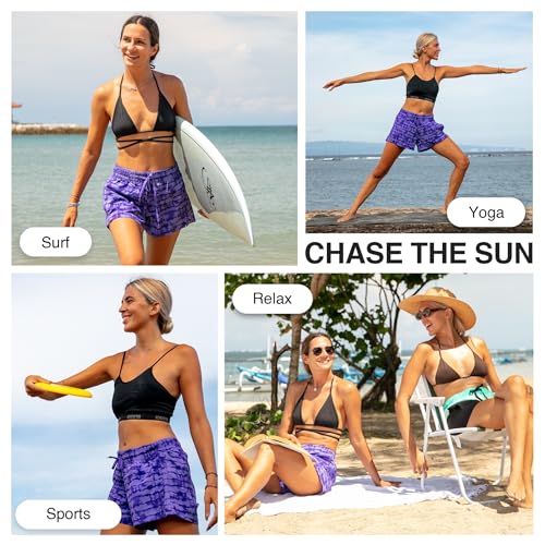 Kanu Surf Women's Darren Stretch UPF 50+ Active Swim & Workout Boardshorts - Harmony Purple, 13-14"