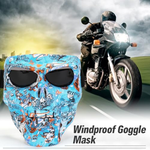 Blue Spooky Skull Face Mask for Airsoft, Painted Motor Racing Goggle-Protected