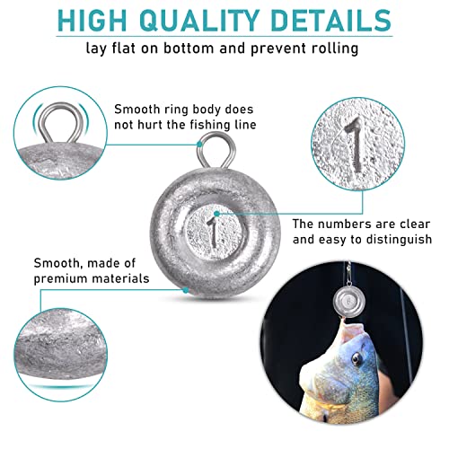 1 Ounce Disc Sinkers Fishing Weights - 5 Pack Flat Coin Sinkers