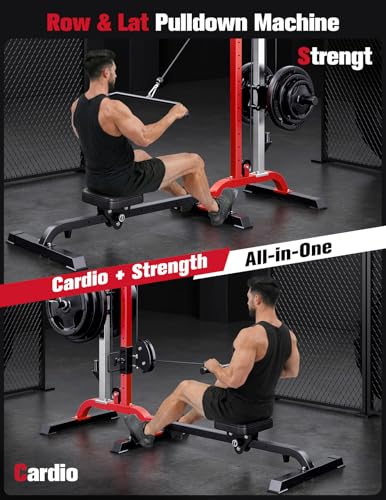 Adjustable Rowing Cable Machine & LAT Pulldown Station - Black-Red