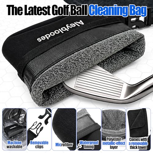 Golf Club & Ball Cleaner Bag with Towel & Clips — Portable Wet/Dry Pouch